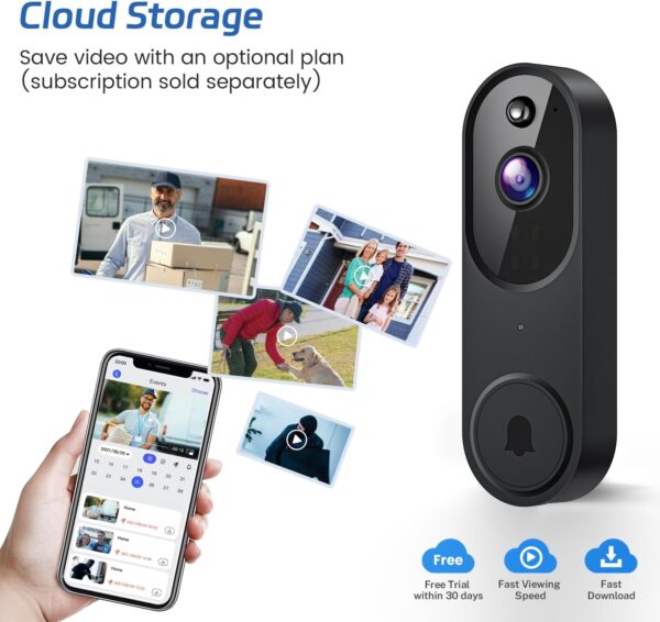 1080P Video Doorbell Camera, Smart Human Detection, Cloud Storage, Chime Included, Live View, 2-Way Audio, IR Night Vision, Battery Powered, Indoor/Outdoor Surveillance - Image 2