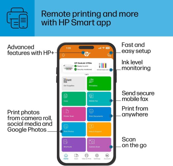 HP DeskJet 2755e Wireless Color inkjet-printer, Print, scan, copy, Easy setup, Mobile printing, Best-for home, 3 months of Instant Ink included,white - Image 8