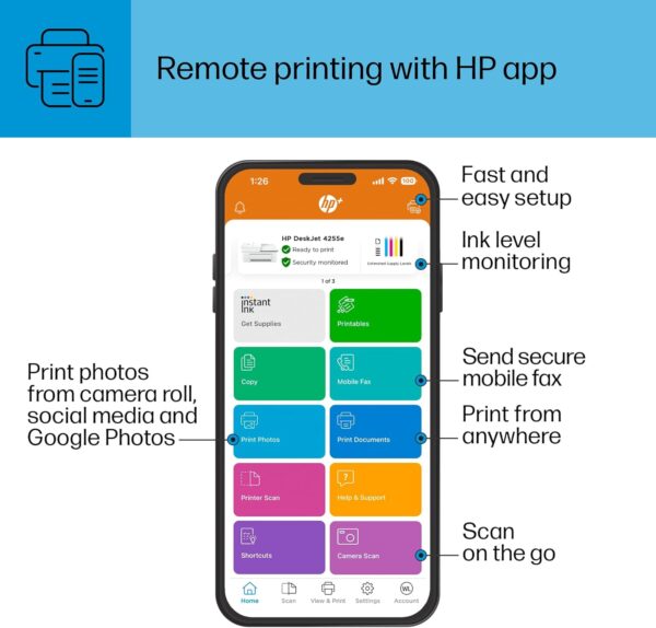 HP DeskJet 4255e Wireless All-in-One Color Inkjet Printer, Scanner, Copier, Best-for-Home, 3 Months of Ink Included (588S6A) - Image 10