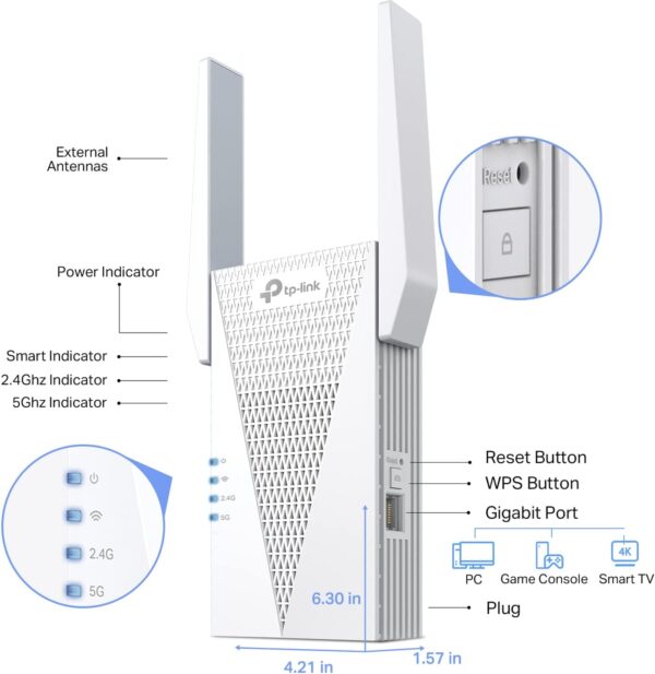 TP-Link AX3000 WiFi 6 Range Extender, PCMag Editor's Choice, Dual Band WiFi Repeater Signal Booster with Gigabit Ethernet Port, Access Point, APP Setup, OneMesh Compatible (RE715X) - Image 4
