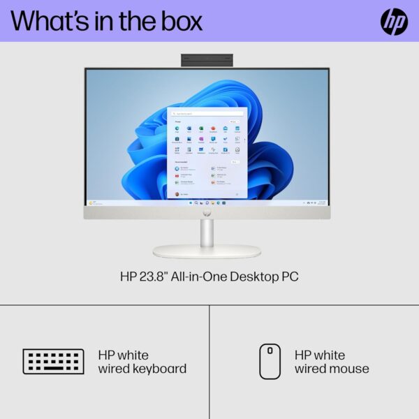 HP 23.8 inch All-in-One Desktop PC, FHD Display, AMD Athlon Silver 7120U, 8 GB RAM, 256 GB SSD, AMD Radeon Graphics, Windows 11 Home, 24-cr0010 (2023) - Image 8