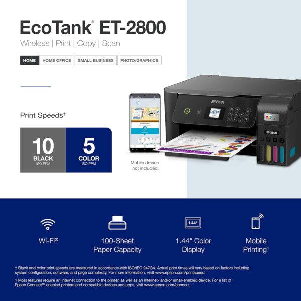 Epson EcoTank ET-2800 Wireless Color All-in-One Cartridge-Free Supertank Printer with Scan and Copy â€“ The Ideal Basic Home Printer - Black, Medium - Image 4