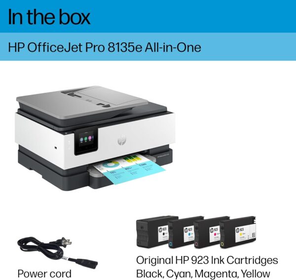 HP OfficeJet Pro 8135e Wireless All-in-One Color Inkjet Printer, Print, Scan, Copy, Fax, ADF, Duplex Printing, Best-for-Home Office, 3 Months of Ink Included (40Q35A) - Image 6