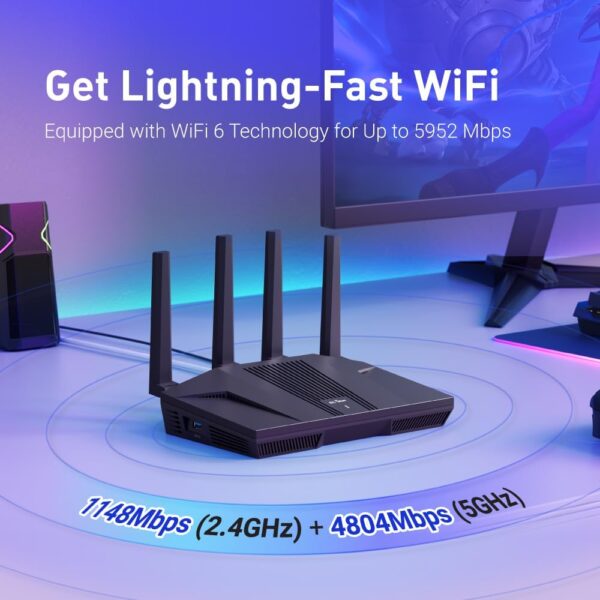 GL.iNet GL-MT6000(Flint 2) WiFi 6 Router with Wide Coverage, High-Speed Gaming Router, 2 x 2.5G Multi-Gig Ports+4 x 1G Ethernet Ports, Mass Device Connectivity, Rapid OpenVpn & WireGuard, 802.11ax - Image 3