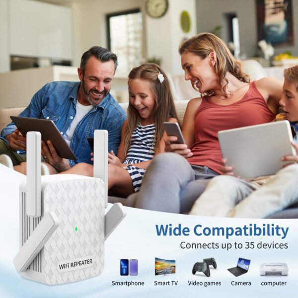 WiFi Extender Signal Booster, Internet Wireless Repeater for Home Coverage up to 10000sq.ft and 35 Devices, 1200Mbps WiFi Booster with Ethernet Port, Dual Band 2.4G/5G, 4 Antennas - Image 7