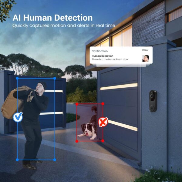 Smart Video Doorbell Camera Wireless, AI Human Detection and Instant Alerts, Night Vision, 2-Way Audio, Battery Powered, Cloud Storage Sold Seperately, 2.4G WiFi (Chime not Included) - Image 3