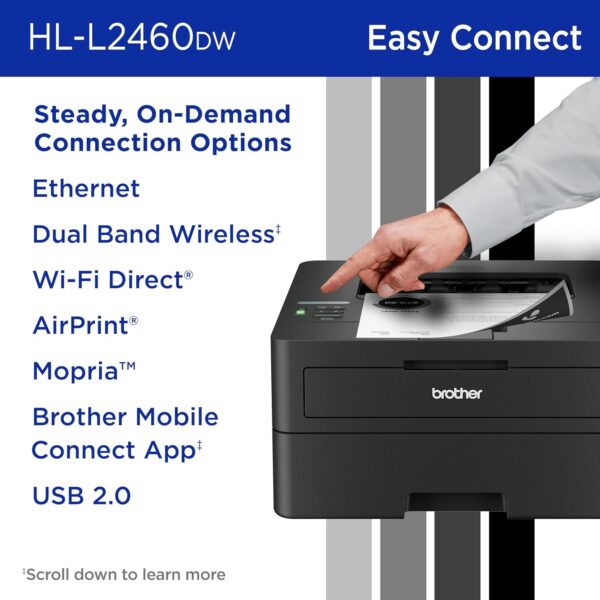 Brother HL-L2460DW Wireless Compact Monochrome Laser Printer with Duplex, Mobile Printing, Black & White Output | Includes Refresh Subscription Trial(1), Amazon Dash Replenishment Ready - Image 6