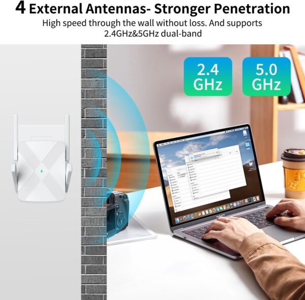 2024 Release WiFi Extender, WiFi Extender Signal Booster for Home Cover up to 10000sq.ft & Dual Band 2.4G&5G Advanced Technology, 1200Mbps WiFi Repeater with Ethernet Port up to 45 Devices - Image 3