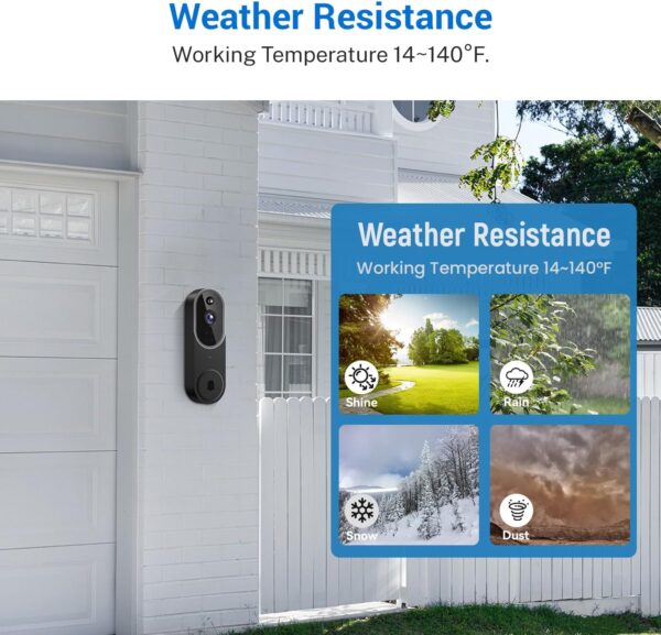 1080P Video Doorbell Camera Wireless, Chime Ringer Included, Live View, AI Human Detection, 2.4G WiFi, Night Vision, Cloud Storage, Battery Powered, Indoor Outdoor Surveillance - Image 7