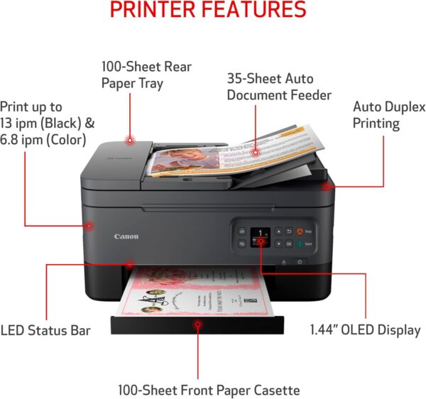 Canon PIXMA TR7020a All-in-One Wireless Color Inkjet Printer, with Duplex Printing, Mobile Printing, and Auto Document Feeder, Black, Works with Alexa - Image 3