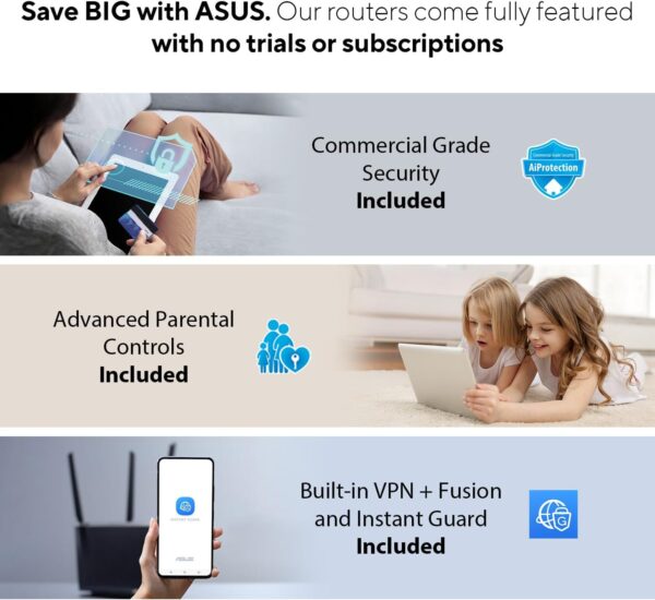 ASUS RT-AXE7800 Tri-band WiFi 6E (802.11ax) Router, 6GHz Band, ASUS Safe Browsing, Upgraded Network Security, Instant Guard, Built-in VPN Features, Parental Controls, 2.5G Port, AiMesh Support - Image 3
