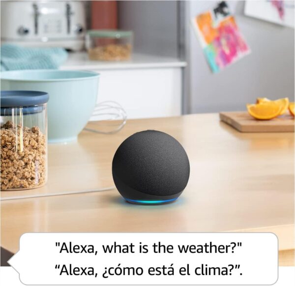 Echo Dot (5th Gen, 2022 release) , International Version with US Power Adaptor , Smart speaker with Alexa, Charcoal - Image 4