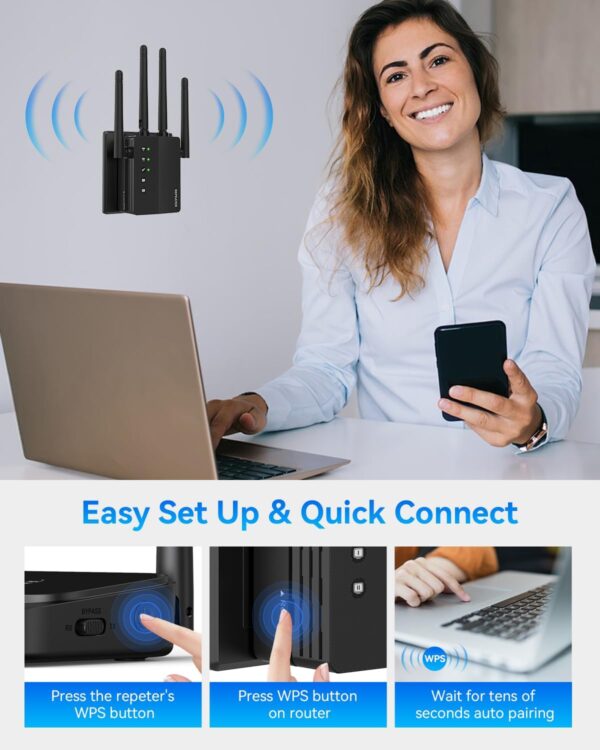 WiFi Extender Signal Booster with Dual Band 5GHz/2.4GHz, WiFi Booster Up to 12880 Sq. ft and 105 Devices, WiFi Booster with Ethernet Port, WiFi Extenders Signal Booster for Home and Outdoors - Image 3
