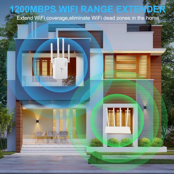 WiFi Extender Signal Booster - up to 10000 sq.ft Coverage, Wireless Booster - Long Range Internet Repeater, WiFi Booster and Signal Amplifier w/Ethernet Port, 1-Tap Setup - Image 3