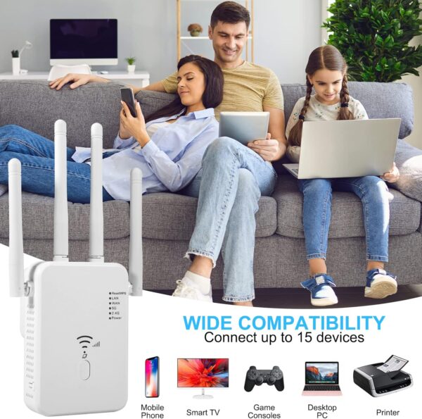 WiFi Extender Signal Booster - up to 10000 sq.ft Coverage, Wireless Booster - Long Range Internet Repeater, WiFi Booster and Signal Amplifier w/Ethernet Port, 1-Tap Setup - Image 5