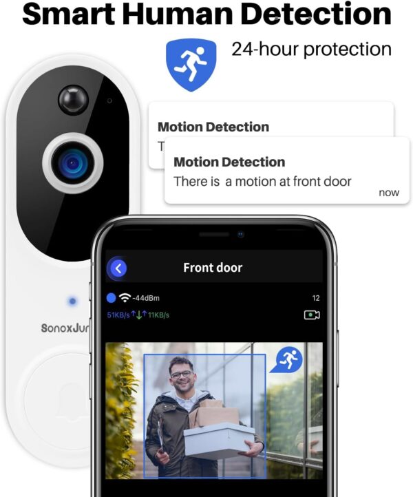Wireless 2.4G WiFi Home Security 1080P Video doorbell Camera, Two-Way Audio, IP65waterproof, Motion Detection and Human Detection, IR Night Vision, Family Sharing, with Two Indoor Chime - Image 4