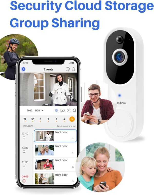 Wireless 2.4G WiFi Home Security 1080P Video doorbell Camera, Two-Way Audio, IP65waterproof, Motion Detection and Human Detection, IR Night Vision, Family Sharing, with Two Indoor Chime - Image 6