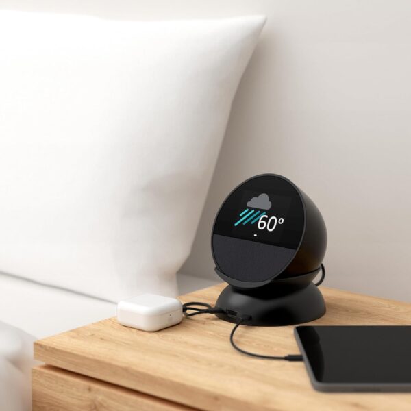 Echo Spot Bundle: Includes Echo Spot (2024 Release) , Black & Made for Amazon Stand with USB-C and USB-A Charging Ports | Black - Image 4