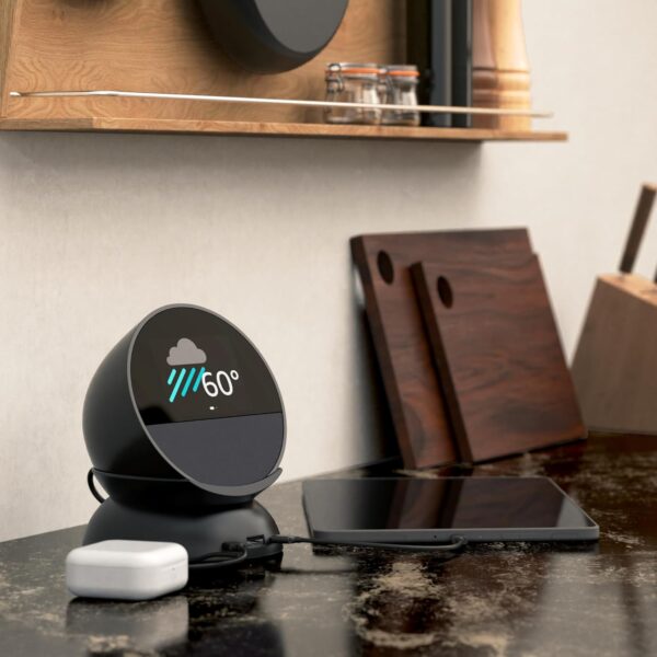 Echo Spot Bundle: Includes Echo Spot (2024 Release) , Black & Made for Amazon Stand with USB-C and USB-A Charging Ports | Black - Image 5