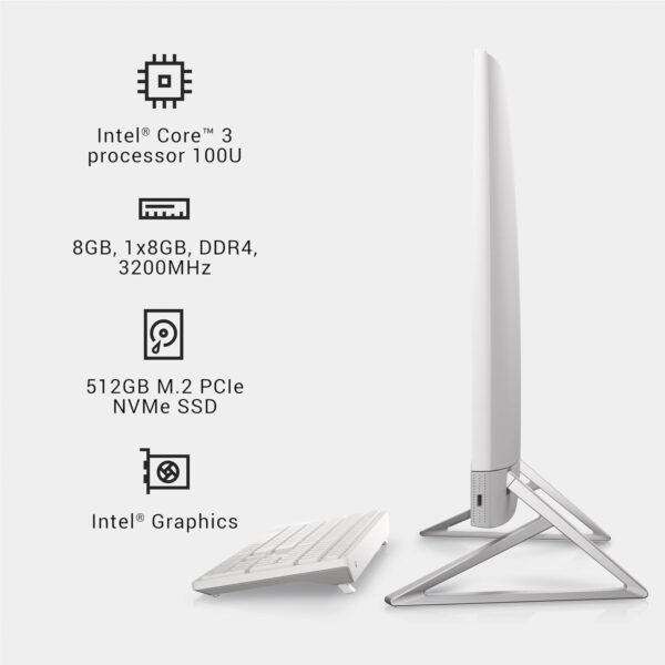 Dell Inspiron 5430 All in One Desktop - 23.8-inch FHD (1920 x 1080) Display, Intel Core 3-100U, 8GB DDR4 RAM, 512GB SSD, Intel Graphics, Windows 11 Home, Onsite Service - White - Image 7