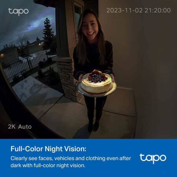 TP-Link Tapo Smart Video Doorbell Camera Wireless with Chime, 2K with Full Color Night Vison & Spotlights, No Monthly Fee, Ring Call, 160° Ultra-Wide View, Free AI Detection, Local Storage (D210) - Image 7