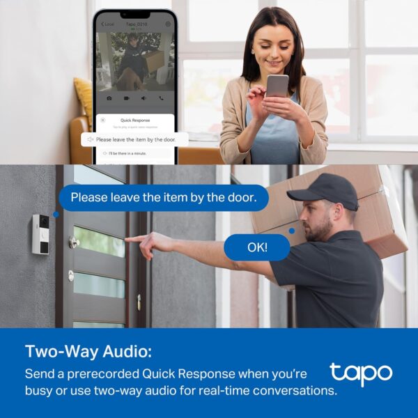 TP-Link Tapo Smart Video Doorbell Camera Wireless with Chime, 2K with Full Color Night Vison & Spotlights, No Monthly Fee, Ring Call, 160° Ultra-Wide View, Free AI Detection, Local Storage (D210) - Image 8