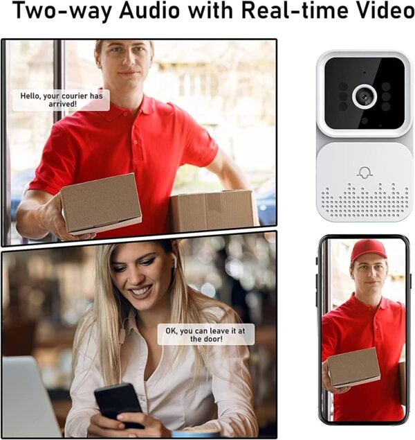 Video Doorbell with Chime,Cloud Storage, 2-Way Audio,Home Intercom HD Night Vision WiFi Security Doorbell(White ,M6-pro) - Image 6