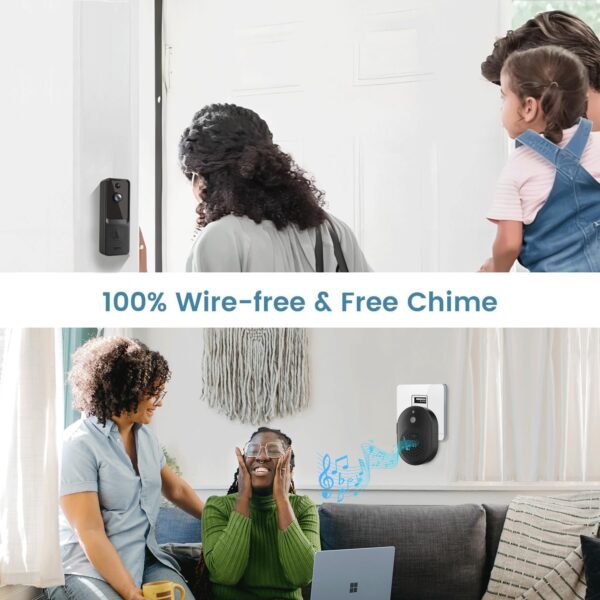 CutePanda Video Doorbell Camera Wireless, Chime Ringer Included, Smart AI Human Detection, Indoor Outdoor Surveillance, 2.4G WiFi, Live View, 2-Way Audio, Night Vision, Cloud Storage - Image 6