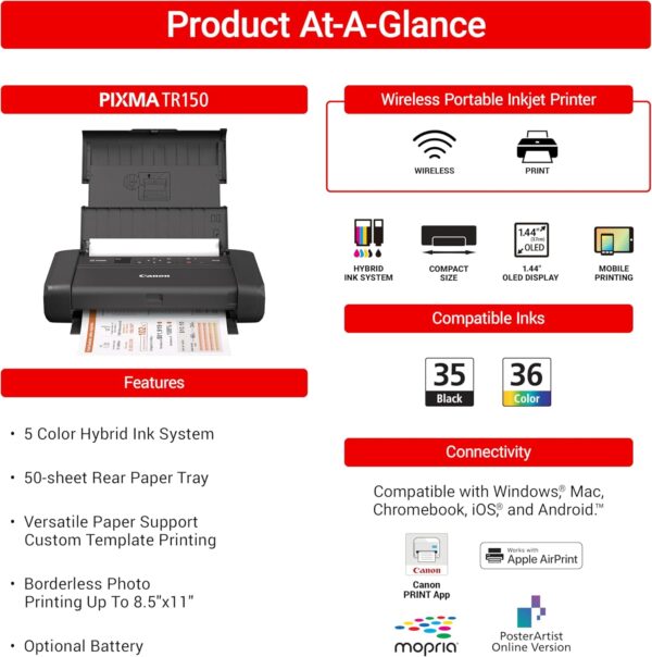 Canon PIXMA TR150 Wireless Portable Printer - Image 2