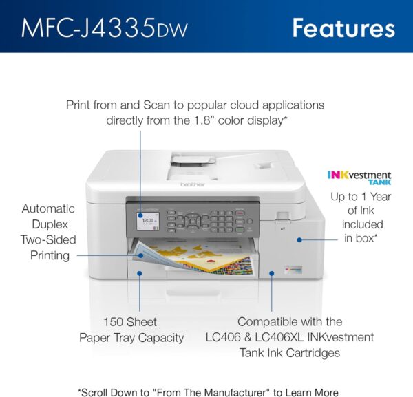 Brother MFC-J4335DW INKvestment Tank All-in-One Printer with Duplex and Wireless Printing Plus Up to 1-Year of Ink in-Box - Image 3