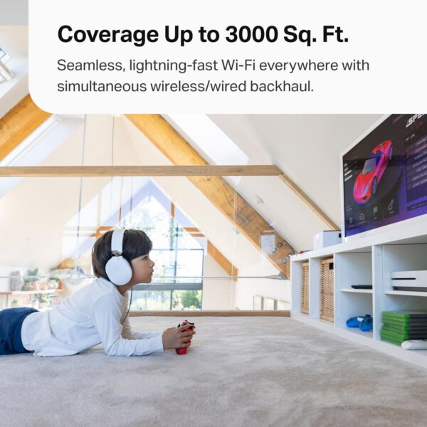 TP-Link Tri-Band WiFi 7 BE10000 Whole Home Mesh System (Deco BE63) | 6-Stream 10 Gbps | 4 × 2.5G Ports Wired Backhaul, 4× Smart Internal Antennas | VPN, AI-Roaming, MU-MIMO, HomeShield (1-Pack) - Image 4