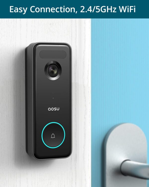 AOSU Doorbell Camera Wireless, 5MP Ultra HD, No Monthly Fee, 2.4/5 GHz WiFi Video Doorbell with Homebase, Battery/Wired Powered, Work with Alexa & Google Assistant - Image 5