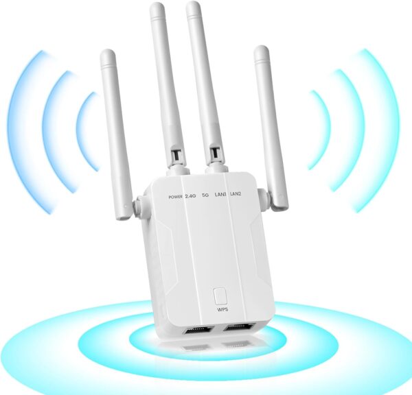 2024 New WiFi Extender Signal Booster,WiFi Extender,WiFi Booster with 1200Mbps Dual Band(Up to 10000sq.ft for 55+ Devices),WiFi Repeater with 4 Antennas 360° Full Coverage,1-Tap Setup & Ethernet Port