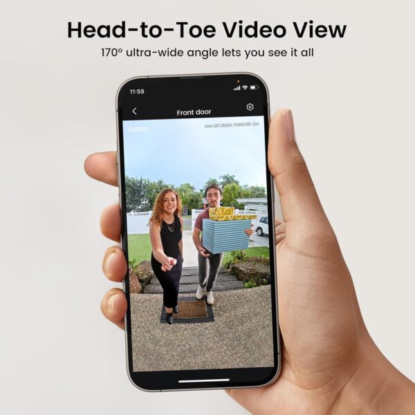 AOSU Doorbell Camera Wireless - Head-to-Toe View, Intelligent Package Detection, 2.4G Wi-Fi Video Doorbell with Chime, No Monthly Fees, Smart Human Detection, Works with Alexa and Google Assistant - Image 2