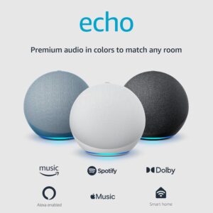 Amazon Echo (4th Gen) | With premium sound, smart home hub, and Alexa | Glacier White
