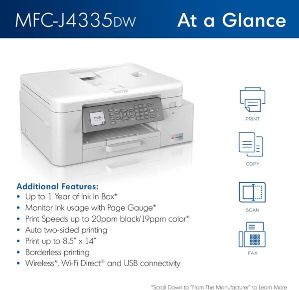 Brother MFC-J4335DW INKvestment Tank All-in-One Printer with Duplex and Wireless Printing Plus Up to 1-Year of Ink in-Box - Image 2