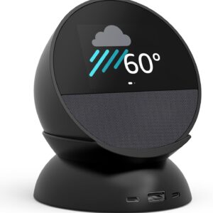 Echo Spot Bundle: Includes Echo Spot (2024 Release) | Black & Made for Amazon Stand with USB-C and USB-A Charging Ports | Black