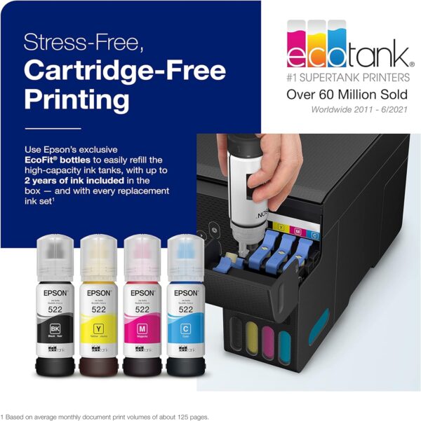 Epson EcoTank ET-2800 Wireless Color All-in-One Cartridge-Free Supertank Printer with Scan and Copy â€“ The Ideal Basic Home Printer - Black, Medium - Image 2