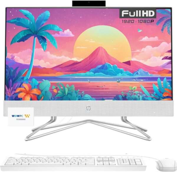 HP 21.5 inch All-in-One Desktop PC, 16GB RAM, 512GB PCIe SSD & 512GB External Storage, Intel Dual-Core Celeron Processor, FHD Display, Win 11 Pro, Webcam, WiFi, HDMI, RJ-45, Wired Keyboard & Mouse