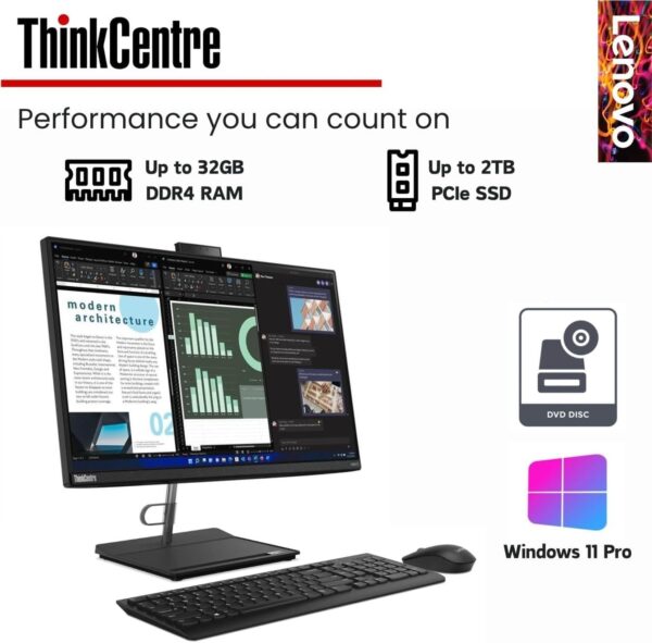Lenovo ThinkCentre All-in-One Business Computer, 23.8" FHD Display, 12th Gen Intel 6-Core Processor, 32GB RAM, 1TB PCIe SSD, Wi-Fi, HDMI, Webcam, DVD-RW, Windows 11 Pro - Image 2