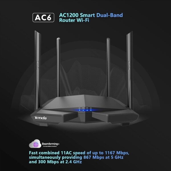 Tenda AC1200 Smart WiFi Router, High Speed Dual Band Wireless Internet Router with Smart APP, 4 x 100 Mbps Fast Ethernet Ports, Supports Guest WiFi, Access Point Mode, IPv6 and Parental Controls(AC6) - Image 2