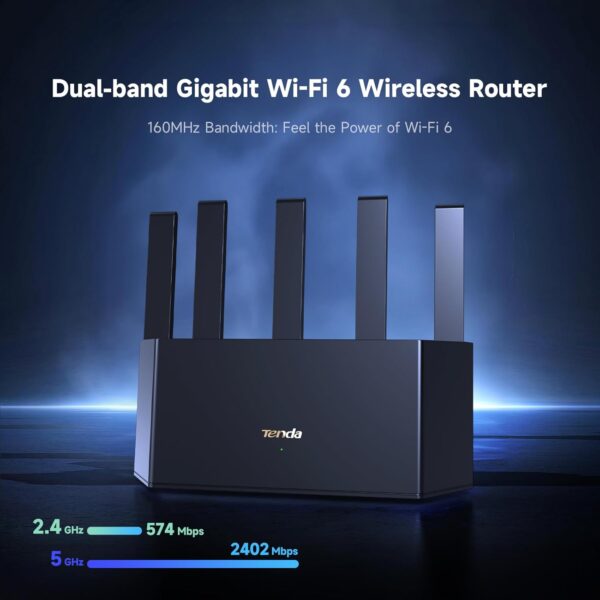 Tenda AX3000 WiFi Router Dual Band Wireless Router with 5 * 6dBi High-Gain Antennas, High Speed WiFi 6 Router with 4 Gigabit Ports, Vertical Design for Dissipation,Support WPA3, VPN(RX12L Pro) - Image 2