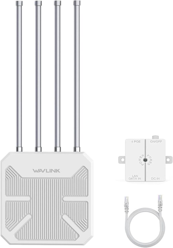 WAVLINK AX3000 Outdoor WiFi 6 Extender Long Range, WiFi 6 Outdoor Wireless Access Point, Support Active PoE, 4x8dBi Antennas,Outdoor WiFi Solution,IP67,Up to 128 Devices for Farm,Yard,RV,Campsite,Park