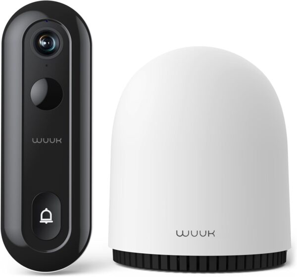 WUUK 2K Doorbell Camera, Video Doorbell Wireless/Wired, Homebase Supports Up to 8 Cams, No Subscription, 2.4/5 GHz WiFi, 32G Local Storage, Human Detection, Compatible with Alexa and Google Home