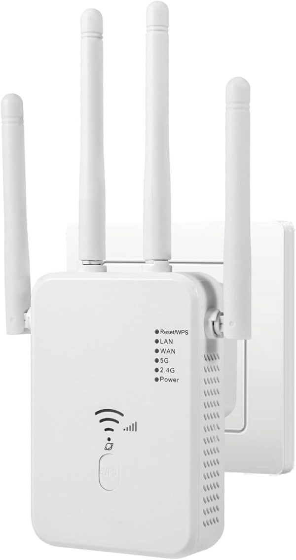 WiFi Extender Signal Booster - up to 10000 sq.ft Coverage, Wireless Booster - Long Range Internet Repeater, WiFi Booster and Signal Amplifier w/Ethernet Port, 1-Tap Setup