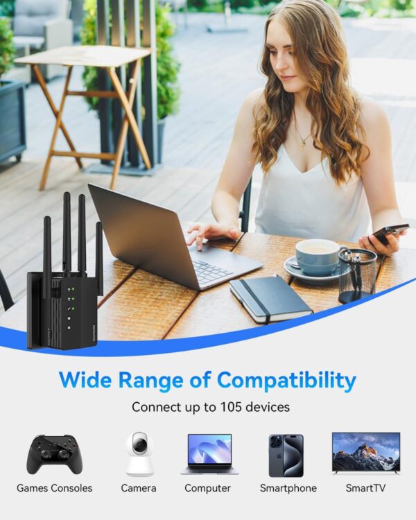 WiFi Extender Signal Booster with Dual Band 5GHz/2.4GHz, WiFi Booster Up to 12880 Sq. ft and 105 Devices, WiFi Booster with Ethernet Port, WiFi Extenders Signal Booster for Home and Outdoors - Image 2