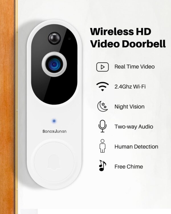 Wireless 2.4G WiFi Home Security 1080P Video doorbell Camera, Two-Way Audio, IP65waterproof, Motion Detection and Human Detection, IR Night Vision, Family Sharing, with Two Indoor Chime - Image 2