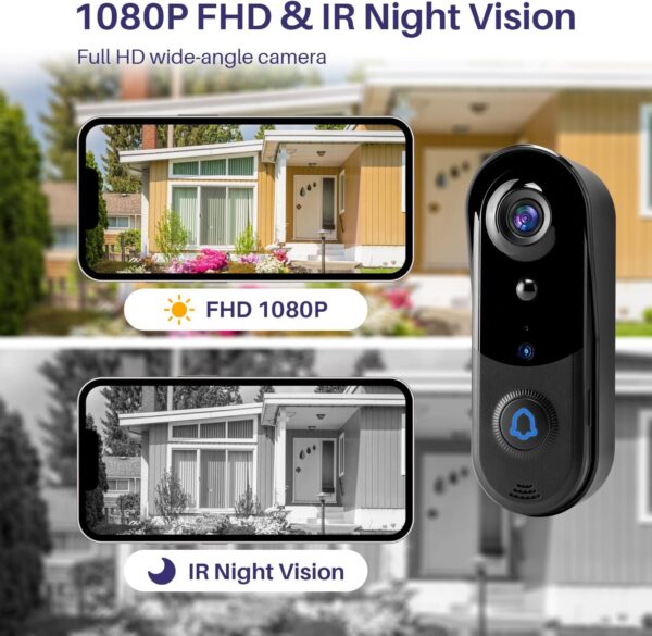 Wireless Video Doorbell Camera with Chime, Smart Home Surveillance Indoor/Outdoor, No Monthly Fee, AI Human Detection, Two Way Audio, Live View, Night Vision, 2.4G WiFi, with 32G SD Card Storage - Image 2