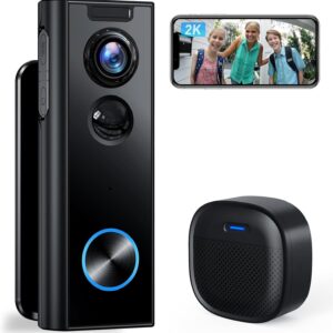 XTU Doorbell Camera Wireless No Subscription, 2K Video Doorbell with Chime, 2-way Audio, Instant Alert, Human Detection, Night Vision, 2.4G Wi-Fi, Works with Alexa and Google Assistant, Indoor Outdoor