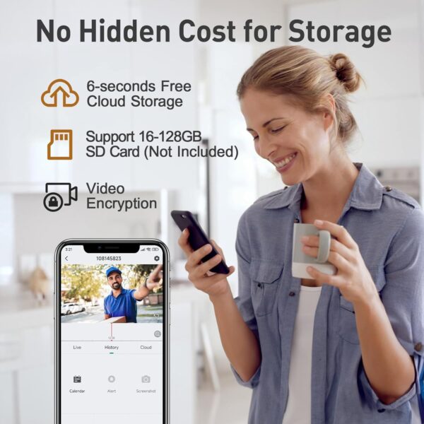 XTU Doorbell Camera Wireless No Subscription, 2K Video Doorbell with Chime, 2-way Audio, Instant Alert, Human Detection, Night Vision, 2.4G Wi-Fi, Works with Alexa and Google Assistant, Indoor Outdoor - Image 2